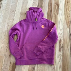 WOMEN'S RELAXED FIT MIDWEIGHT LOGO SLEEVE GRAPHIC HOODIE